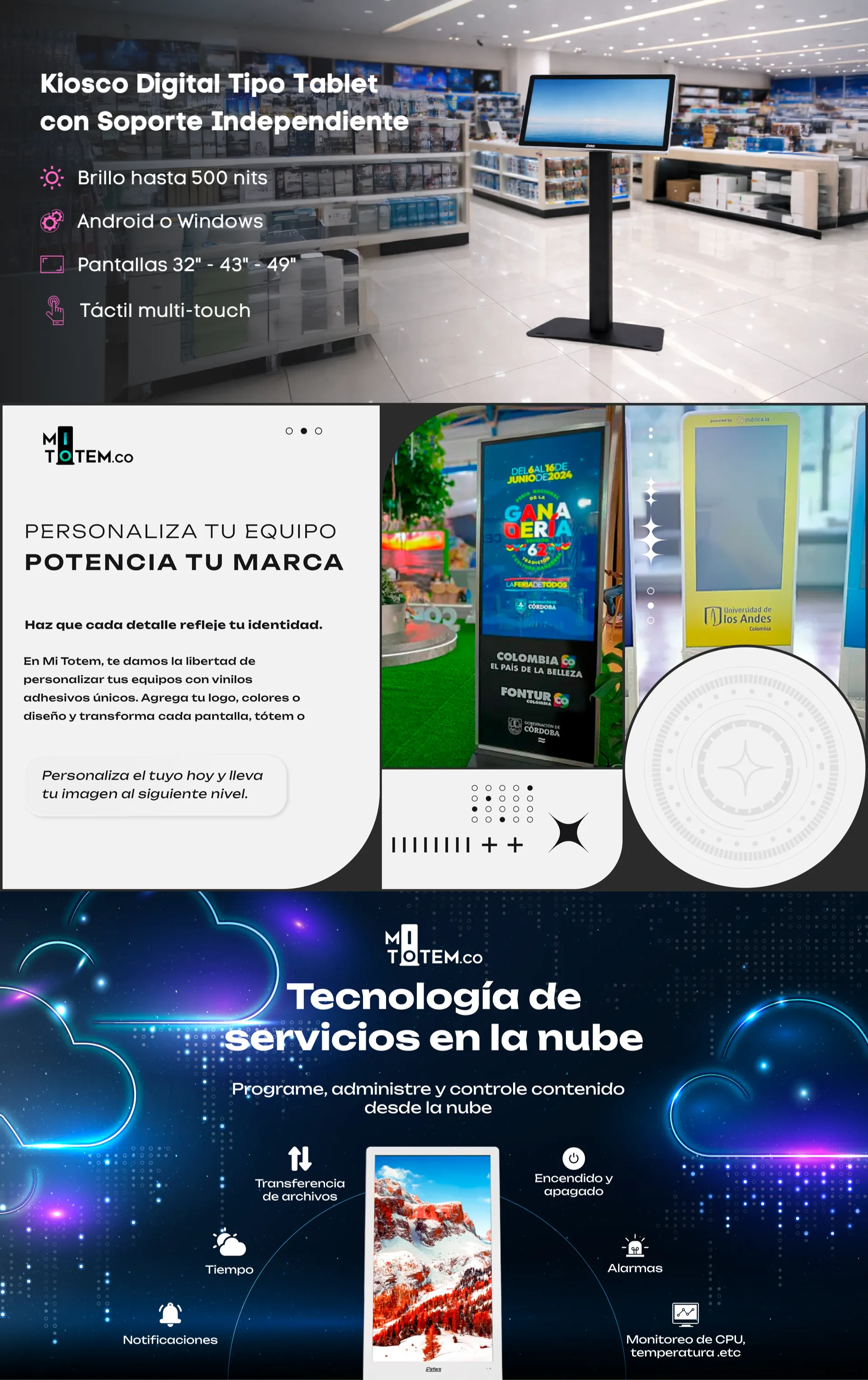 Kiosco Digital Tipo Tablet con Soporte Independiente-caracteristicas
